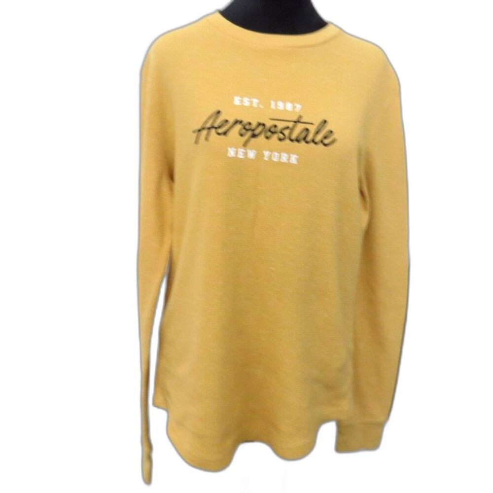 Aeropostale Men’s  Mustard Yellow Thermal Long Sleeve Graphic Tee  M  EUC